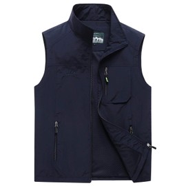 Gihuo Men's Casual Outdoor Lightweight Quick Dry Safari Travel Vest (Navy 02, XX-Large)
