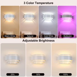 Lightess Battery Operated Wall Sconces Set of 2, Dimmable Sconce Wall Lights with Remote Control, Indoor Cordless Wall Lamp with Rechargable Bulbs for Bedroom Living Room, White