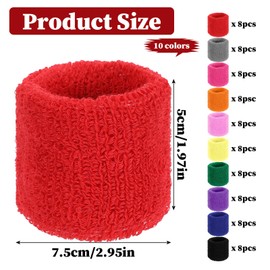 80 Pcs Wrist Sweatbands Bulk, Sports Wristbands in 10 Assorted Colors, Cotton Terry Stretchy Sweat Absorbing Arm Bands for Basketball, Tennis, Running & Workout(2.95 Inch)