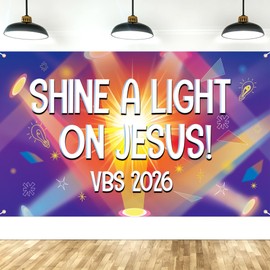 Shine A Light On Jesus VBS 2026 Backdrop Christian Religious Hanging Banner Bible Verse Photography Background for Summer Vacation Sunday School Classroom Event Decorations