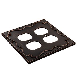 French Cabriole Decorative Wall Plate Switch Plate Outlet Cover (Double Duplex, Aged Bronze)