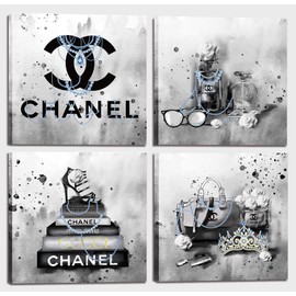 Meetdeceny Fashion Wall-Art For Bedroom Women - Black And White Bathroom Decor Wall Art - Fashion Book Stack Grey Painting Canvas Artwork Size 10"x10" 4 Pieces Ready To Hang