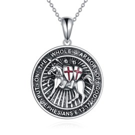 YFN Knight Templar Necklace Sterling Silver Armor of God Pendant Necklace Crusader Cross Knight Templar Jewelry for Women Men Christian Gifts