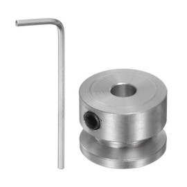 sourcing map Single Groove Pulley 4 mm Fixed Bore 16 mm Outer Diameter Aluminium Alloy with Hex Key for Drill 4 mm PU Round Belt