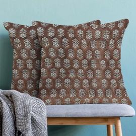 AEIOAE Brown Pillow Covers 18x18 Inch Set of 2, Boho Spring Vintage Floral Throw Pillows Case, Flower Rustic Seasonal Summer Outdoor Decorative Farmhouse Decor Cushion Covers for Home Sofa Bed Couch