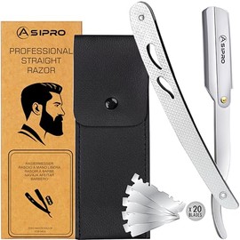 Navajas de afeitar para hombre con 20 hojas de afeitar de filo recto y estuche. Navajas de afeitar para hombre. Navajas para barbero. Navajas de afeitar para hombre. Navaja de afeitar para barb