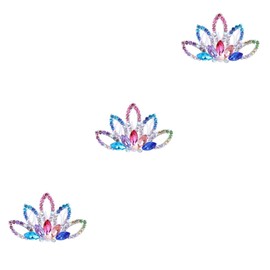 Baluue 3pcs Colorful Rhinestone Bride Insert Comb Handmade Bridal Headdress Hair Accessory for Women Elegant Colorful Crown Comb for Weddings Parties and Special Occasions