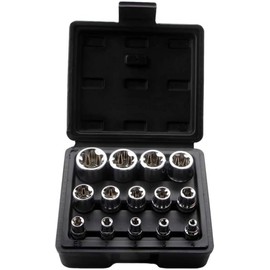 E-Type Torx Socket Set 14-Piece, Star-Shaped, Flower-Shaped E-Type Socket, E-Torx, Screw Removal, Car Repair Tool, E4, E5, E6, E7, E8, E10, E11, E12, E14, E16, E18, E20, E22, E24, with Storage Case