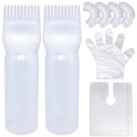 Cosywell Root Comb Applicator Bottle 6 Ounce 2 Pack Hair Dye Applicator Brush Applicator Bottle for Hair Root Comb Color Applicator Bottle with Graduated Scale (White)