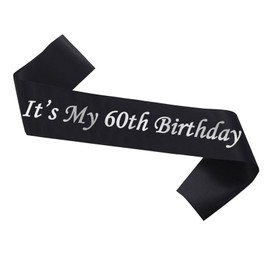 It’s My 60th Birthday Sash,Silver Foil Letter Happy 60th Birthday Sash Party Favors Decoration for Birthday Women Men Black