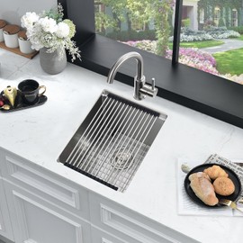 WMXQX 16 Inch Undermount Bar Sink Workstation,16x19 Small Kitchen Sink Bar Sinks Undermount 18 Gauge Stainless Steel Single Bowl Kitchen Prep Wet Bar Sinks with Cutting Board