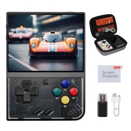 Miyoo Mini Plus, Retro Gaming Console with 64G Memory Card, 3.5-inch IPS Screen, 3000mAH Long Endurance Battery，with Storage Case, Support 10000+ Games (Black 64G)