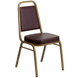Flash Furniture HF1AGBN Trapezoidal-Back Stacking Banquet Chair, Brown Vinyl 2.5 Seat, Gold