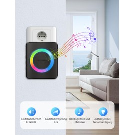 TECKNET Wireless Doorbell, IP65 Waterproof Outdoor Wireless Bell, 400 m Range, Wireless Bell Set with 3 Plug-In Receivers and 1 Transmitter, Front Door Bell with 60 Melodies and RGB Light