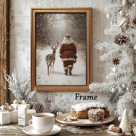 Hamduker Santa Claus Reindeer Art Decor,Winter Santa and Reindeer Canvas Wall Art Vintage Christmas Decor for Home Living Room Bedroom (Size: 9.5''x12''x1pcs)