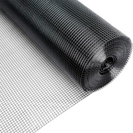 24" x 50' 1/4inch PVC Hardware Cloth Vinyl Coated Chicken Wire Fence Galvanized Welded Mesh Roll for Home Garden Rabbit Cage, Black-PVC