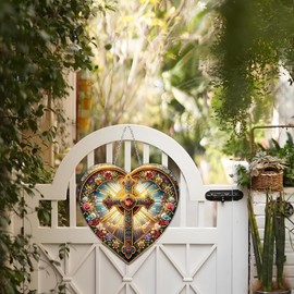 JJFox DIY Acrylic Diamond Art Painting Wreath Kits Special Shaped Rhinestone Diamond Art Window Pendants Home Garden Wall Hanging Kits Hanging Ornament (Cross-1)