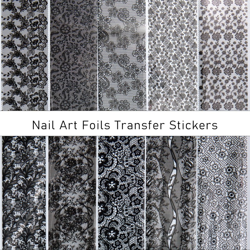 20 Rolls Black White Lace Foil for Nails Lace Nail