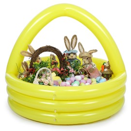 VioraWhite Easter Inflatable Gift Basket DIY Blow up Pool Easter Basket Giant 35.43 x 31.5 Inches Yellow Round Inflatable Pool Portable for Game Play Garden Indoor Outdoor Decoration, Not Include Gift