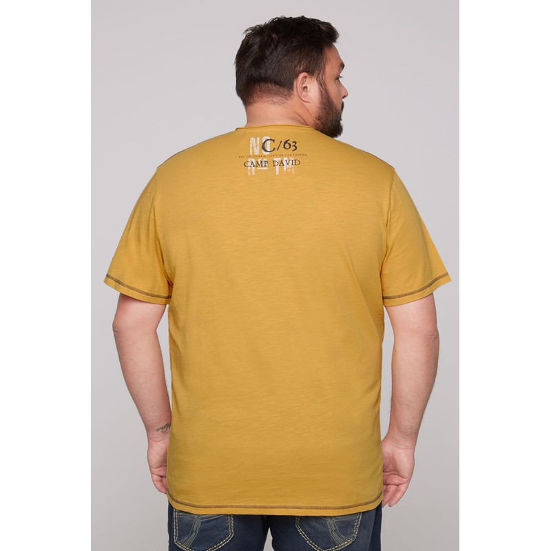 Camp David Mens Distressed V Shirt, Warm Sun