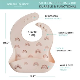 Loulou Lollipop Soft, Waterproof Silicone Feeding Bib for Babies and Toddlers 3 to 36 Months, Easy to Clean, Adjustable Fit and Catch-All Pouch - Rainbow