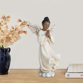 ShineOnAngel African American Figurines, 9 Inch Guardian Angel Figurines for Home Decoration, Hand Painted Praying Angel Statue for Godmother, Birthday, Wedding and Sister Gifts