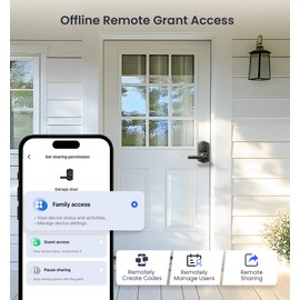 Veise VE019 Fingerprint Smart Lever Lock - APP Control, Keypad Door Lock with Handle, Keyless Entry for Front Door and Bedroom, Electronic Digital Knob, Remote Grant, IP55 Weatherproof, Matte Black