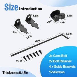 AHYYN 18" Cane Bolt Heavy-Duty Drop Rod for Gate, Heavy Duty Gate Latch for Wooden Fence Metal Gates, Vinyl Fence Gate Land Latch, Floor Latch for Fixing Door to The Ground, Black Coating, 2 Pack
