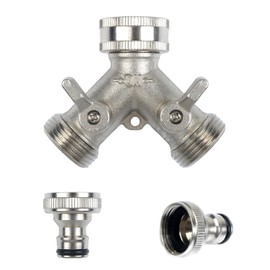 Brass Hose Connector 2 Way: 3/4" Hose Pipe Connector, Y Garden Hose Splitter for Hose Pipe, Sliver Hose Tap Splitter with 2PCS 3/4" Hose Tap Connector for Hose Pipe Irrigation Tool Fitting,