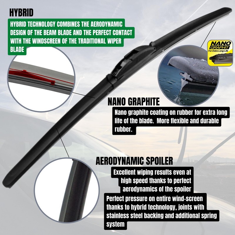 Heyner Wiper Blades Fits: Nissan Micra 2003-2010 Full Set Hybrid