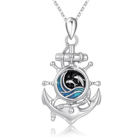 YEESIA Anchor Dolphin Necklace Sterling Silver Anchor Necklaces Nautical Pendant Necklaces Dolphin Ocean Jewelry Birthday Graduation Gifts for Women
