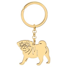 OUSIO Edelstahl 18K Vergoldet Niedlichen Mops Hund Schlüsselanhänger für Damen Haustiere Welpen Schlüsselringe Auto Rucksack Charms Hund Geschenke (18K Vergoldet)