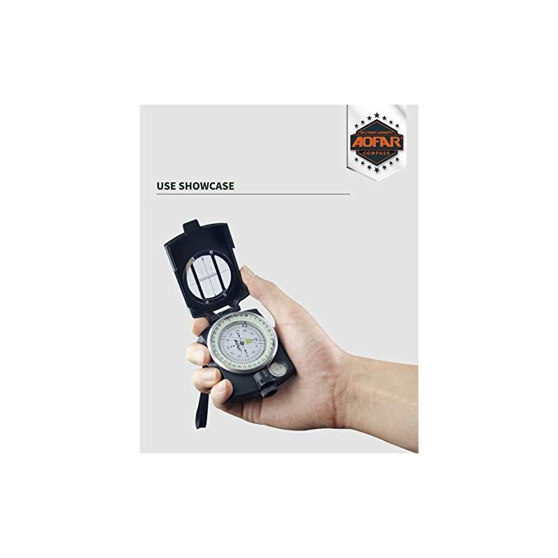 AOFAR Military Compass AF-4580 Black Lensatic Sighting Navigation, Waterproof and