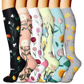 CHARMKING 6 Pairs-Compression Socks for Women & Men Circulation Best Support for Nurses, Running, Athletic,Flight Travel, 19 Black/Orange/White/Green/Blue/Purple, Large-X-Large
