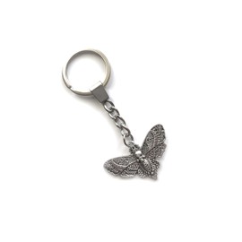 KEYRING - Moth With Skull Body - Silver Plated. Split Ring. Goth, Rock Emo. Key Ring. Moth Skull