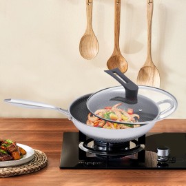 Unbranded Non Stick Double Sided Honeycomb Cooking Frying Wok Pan with Lid Stainless Steel