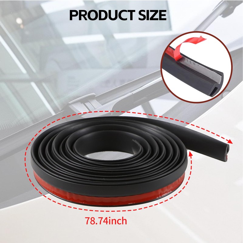 Hbxdeco Car Front Windshield Rubber Seal Strip, 2M/6.5FT Car Weather