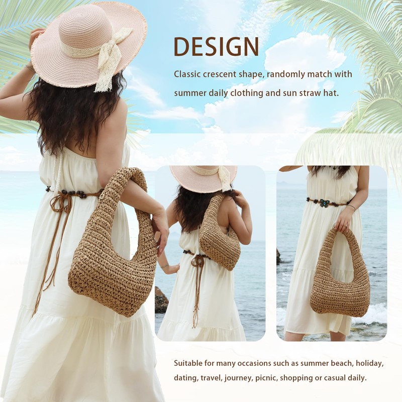 HomKuch Straw Purses for Women Beach Woven Hobo Handbag Summer