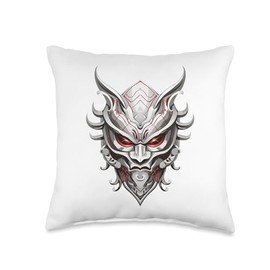 Scary Yokai Oni Mask Japanese Anime Warrior Throw Pillow