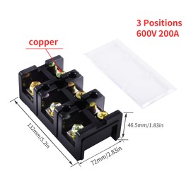 Skweawert 3 Positions Dual Rows 600V 200A Screw Terminal Junction Block, Cable Wire Barrier Block Terminal Strip with Cover Used for Electrical Project, TC-2003