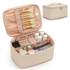 Makeup Bag, Portable Cosmetic Bag, Large Capacity Travel Makeup Case Organizer for Women and Girls, Train Case Makeup Bag for Toiletries for Traveling with Handle and Divider