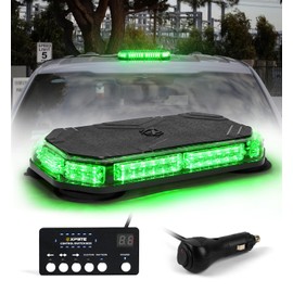 Xprite Green Rooftop Emergency Strobe Light Bar, Beacon Safety Flashing Warnin Lights w/Control Panel Magnetic Base for Construction Trucks Plows Postal Security Cars