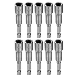 HARFINGTON 10pcs Hex Nut Driver Drill Bit 5/16" 6-Point Socket 1/4" Hex Shank Nut Setter CR-V Steel Quick-Change Nut for Power Drills Impact Drivers, Silver Tone