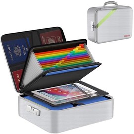 Fireproof Document Bag Money Bag Home Office Travel Safe Storage Pouch with Zipper for A4 Document Cash Money Valuables Jewelry Passport Currency Keys Tablet (Silver)