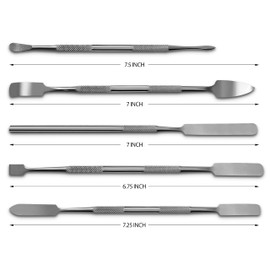 SURGICAL ONLINE Metal Spatula 5 pcs Set Kit Tools - Stainless Steel Double-Sided Tools, High Mirror Finish, Built-in Finger Grips.