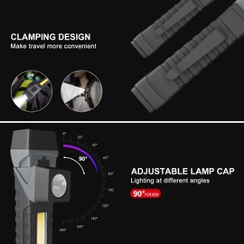 PINSAI Magnetic 90 Degree Flashlight with Clip, LED Rotatable Lightweight Rechargeable Work Light,5 Modes with COB Worklight, Multi-Use Waterproof Handheld Flash Light for Working