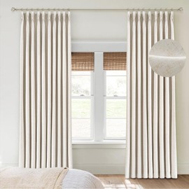 100% Blackout Shield Linen Pinch Pleated Curtains Blackout, Curtains 95 Inches Long 2 Panel Set for Bedroom/Living Room, Pinch Pleat Drapes with Hooks, 40” W x 95” L, Natural