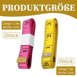 4-Piece Tape Measure Body Set, 3 m Measuring Tape, Comfortable Measurement, Soft Double-Sided Tape Measure, for Households, Craftsmen and Tailors (Rose Red and Yellow)