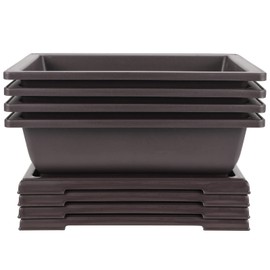 JEUIHAU 4 Pack 11 Inches Plastic Bonsai Training Pots, Bonsai Tree Pot with Humidity Trays, Rectangular Plastic Bonsai Planter for Succulent, Herb, Flower, Potted Plant