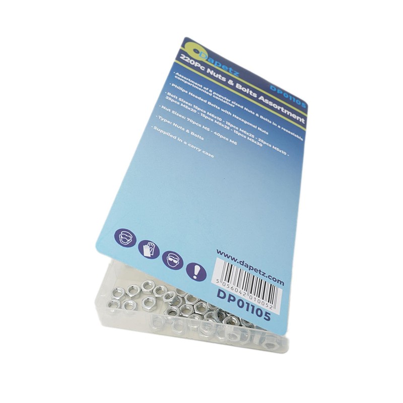 Dapetz® 220 Pcs Hex Bolts and Nuts Set, Steel Machine